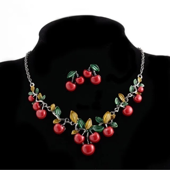 Source Unknown Jewelry - Cherries Necklace and Earrings NWT